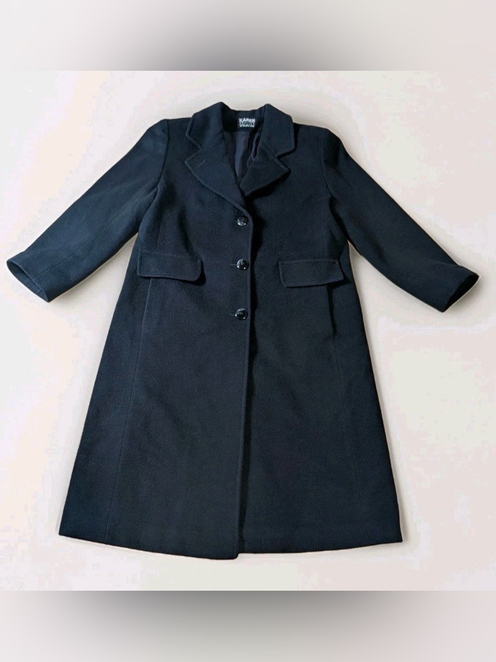 Vintage 90's Made In USA Karen Petites Black Wool & Cashmere Coat Size Large